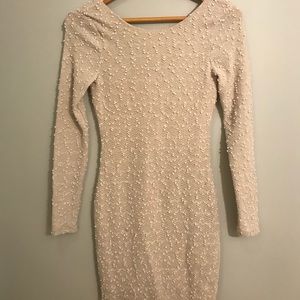 JLo White/Cream Textured Long Sleeve Bodycon dress size Small